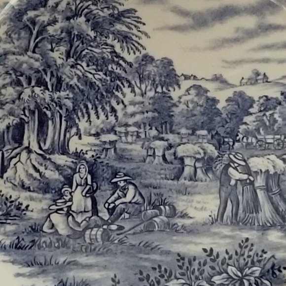 2 Churchill Currier & Ives Blue "Harvest" Dinner Plates - Picture 5 of 7